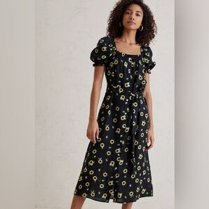Anthropologie Sleeper Linen Brigitte Long Midi Dress in Sunflower Print